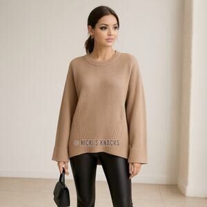 Cyrus Oatmeal Ribbed Knit Sweater Flared Sleeve Oversized Tunic Top Size S